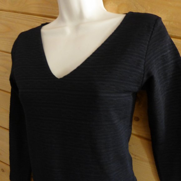 STRIPE Rayure Paris Black 3/4 sleeved V-Neck Crop Office Formal Pullover Top S - Picture 4 of 10
